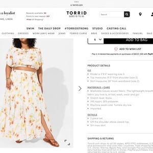 Torrid 2 Piece Floral Maxi Gauze Top and Skirt, beautiful, NWT